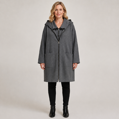 Veste à capuche mi-longue pour femme avec 2 fermetures éclair