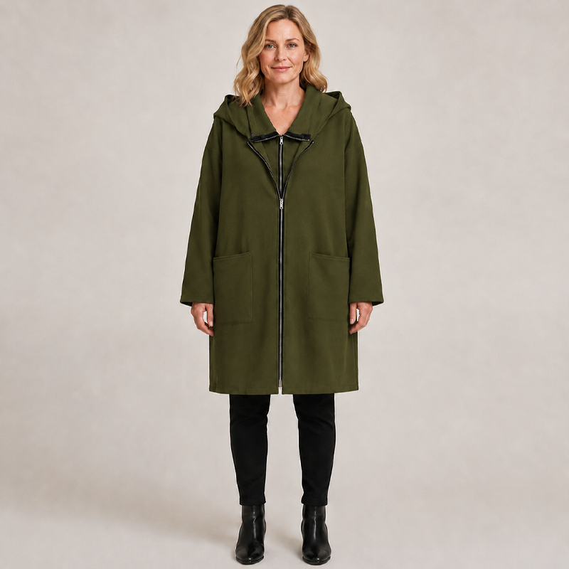 Veste à capuche mi-longue pour femme avec 2 fermetures éclair