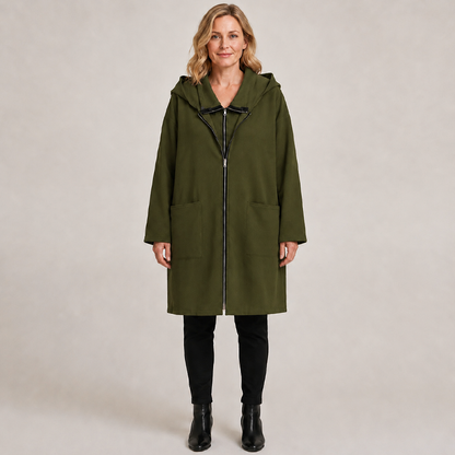 Veste à capuche mi-longue pour femme avec 2 fermetures éclair