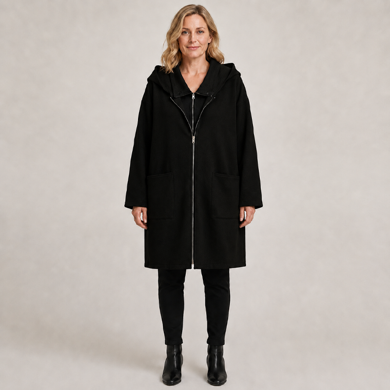 Veste à capuche mi-longue pour femme avec 2 fermetures éclair
