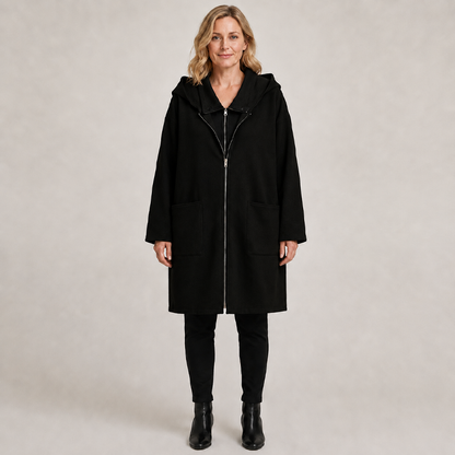 Veste à capuche mi-longue pour femme avec 2 fermetures éclair