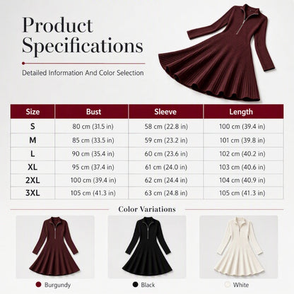 ⌛Offre à durée limitée – Robe femme en maille côtelée, coupe ajustée, avec demi-fermeture éclair
