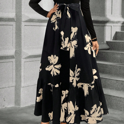 Robe longue à manches longues et coupe trapèze à motif floral pour femme