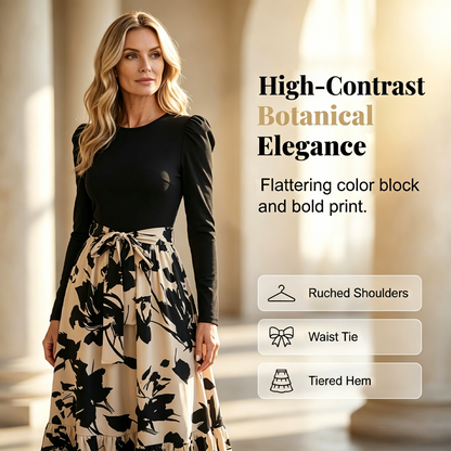 Robe longue à manches longues et coupe trapèze à motif floral pour femme