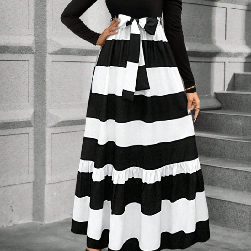 Robe longue à manches longues et coupe trapèze à motif floral pour femme