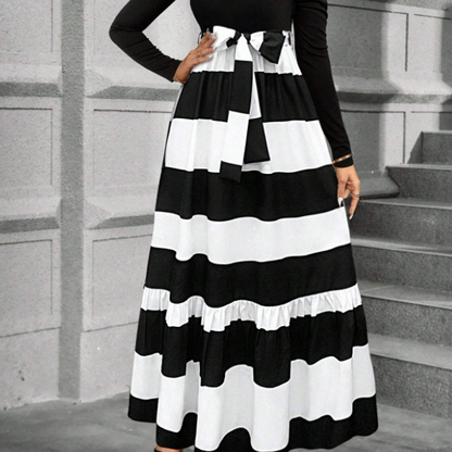 Robe longue à manches longues et coupe trapèze à motif floral pour femme