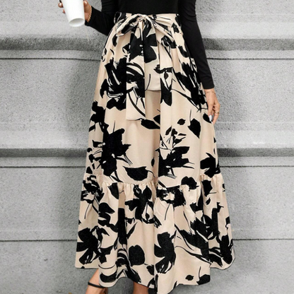 Robe longue à manches longues et coupe trapèze à motif floral pour femme