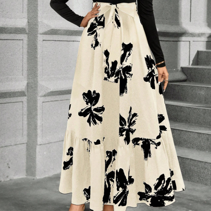 Robe longue à manches longues et coupe trapèze à motif floral pour femme