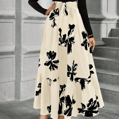 Robe longue à manches longues et coupe trapèze à motif floral pour femme