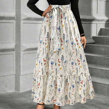 Robe longue à manches longues et coupe trapèze à motif floral pour femme