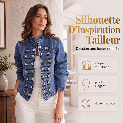 Veste en jean vintage femme à boutons symétriques