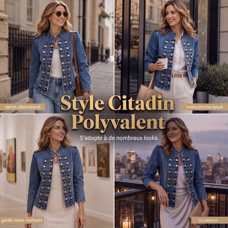 Veste en jean vintage femme à boutons symétriques