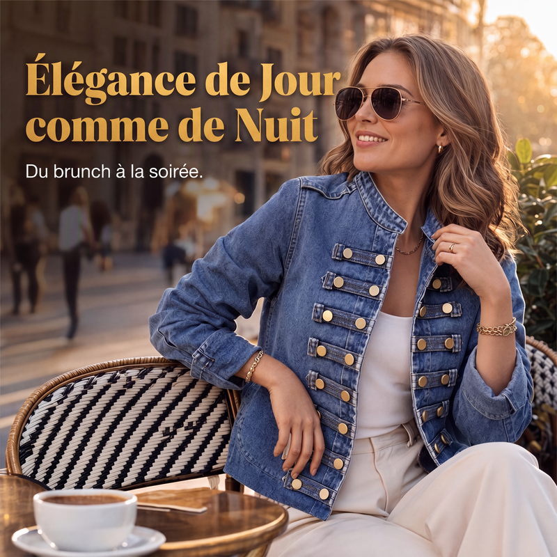 Veste en jean vintage femme à boutons symétriques