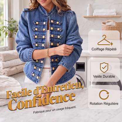 Veste en jean vintage femme à boutons symétriques