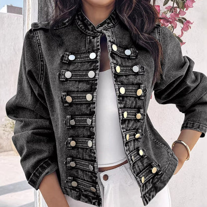Veste en jean vintage femme à boutons symétriques