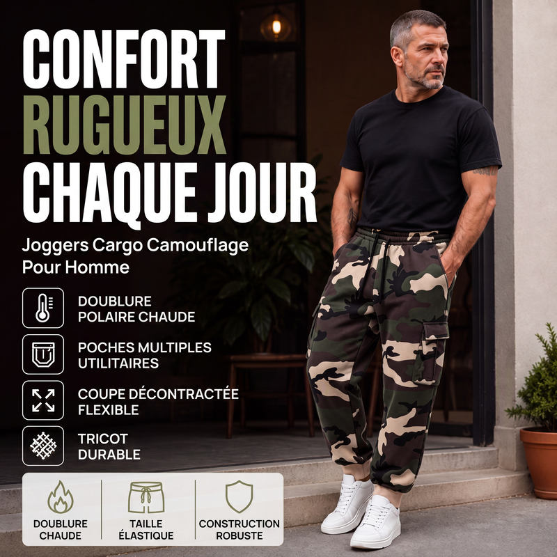 Pantalon cargo de sport camouflage à cordon de serrage pour homme