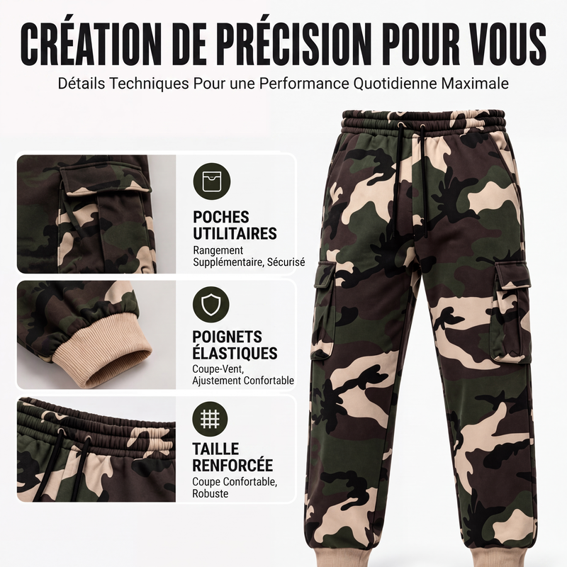Pantalon cargo de sport camouflage à cordon de serrage pour homme