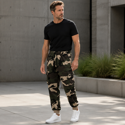 Pantalon cargo de sport camouflage à cordon de serrage pour homme