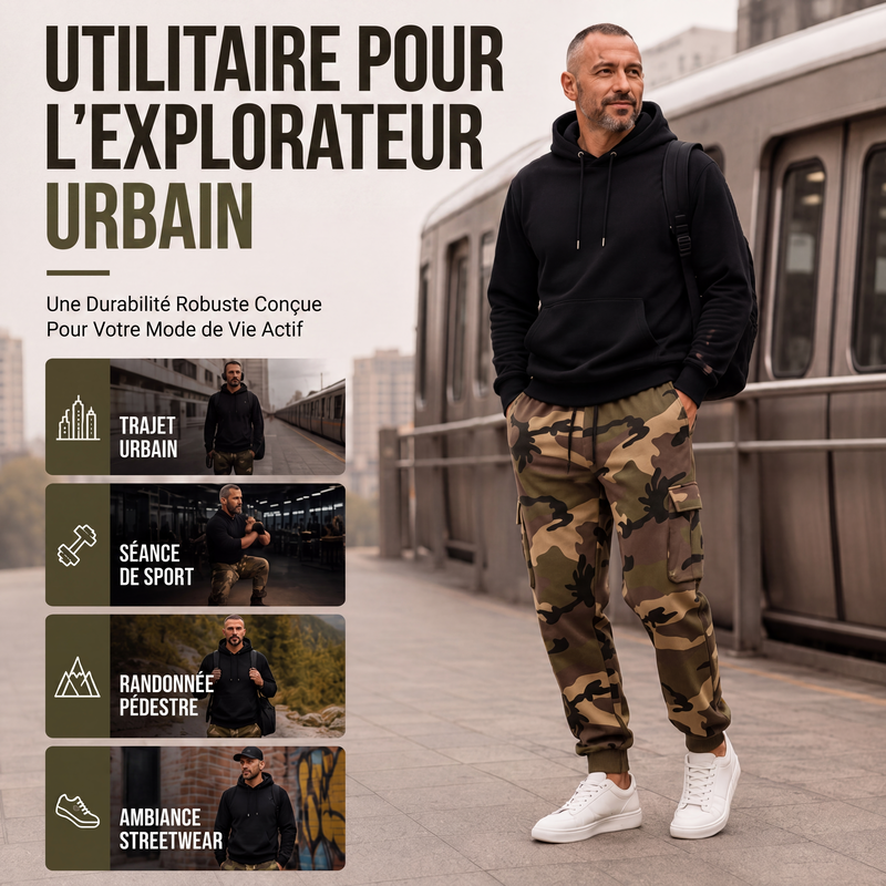 Pantalon cargo de sport camouflage à cordon de serrage pour homme