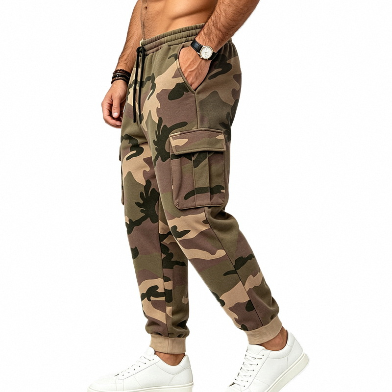 Pantalon cargo de sport camouflage à cordon de serrage pour homme