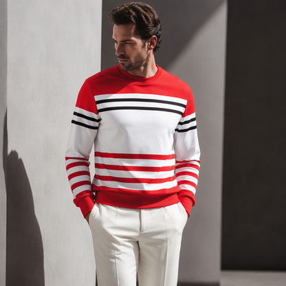Sweatshirt à manches longues rayé et colorblock pour homme