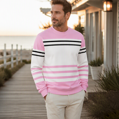 Sweatshirt à manches longues rayé et colorblock pour homme