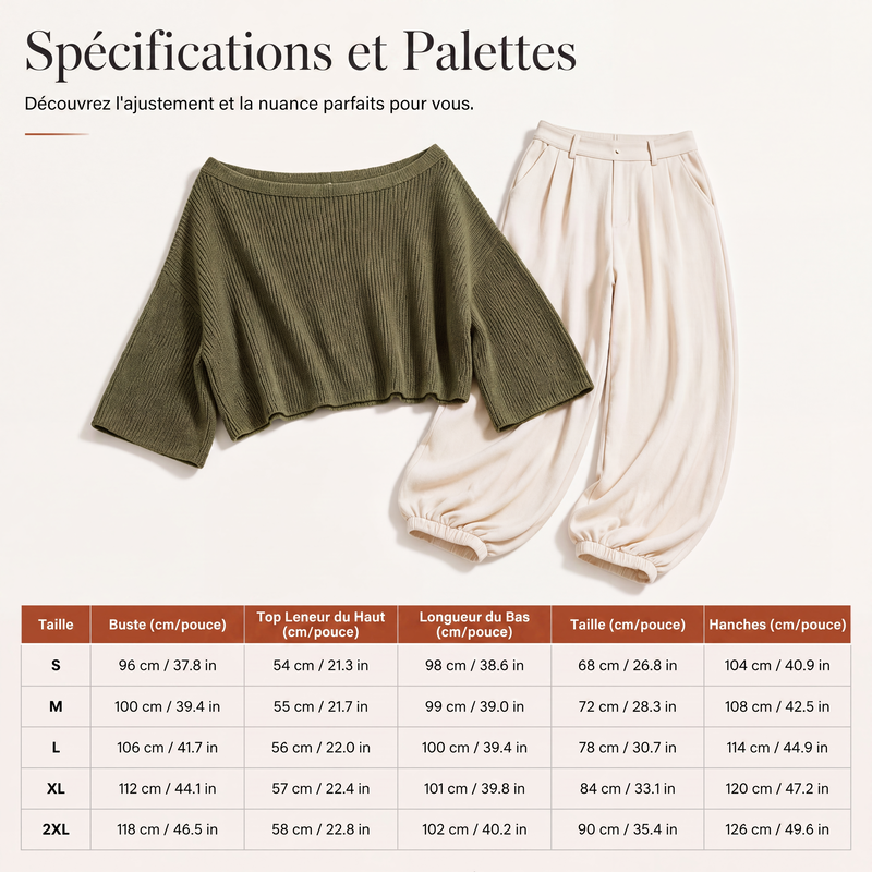 Ensemble pour femme : haut en maille à épaules dénudées et pantalon décontracté