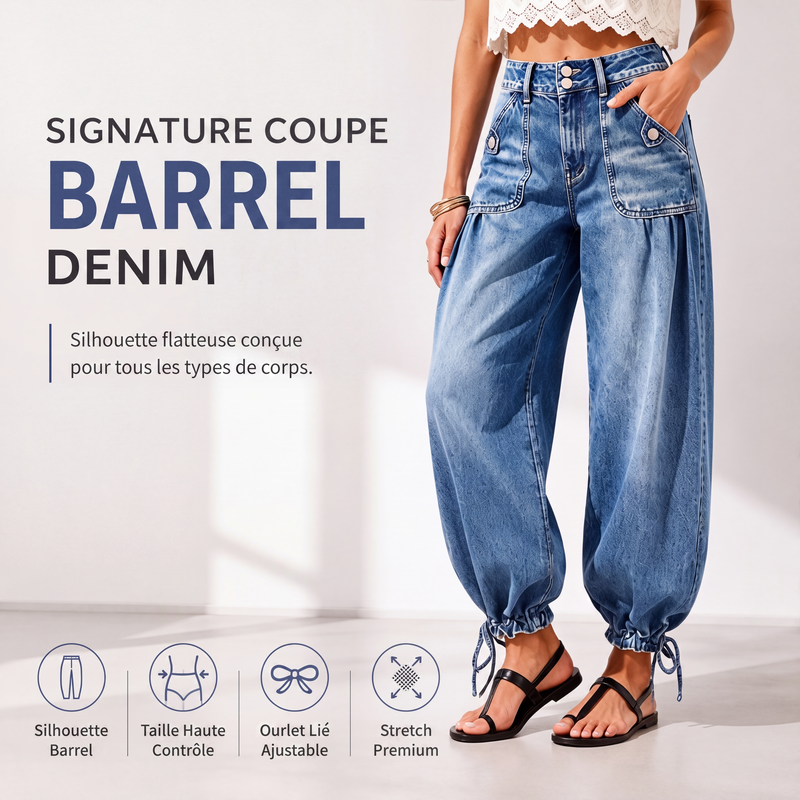 Jeans barrel extensibles taille haute pour femme
