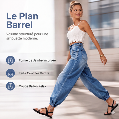 Jeans barrel extensibles taille haute pour femme