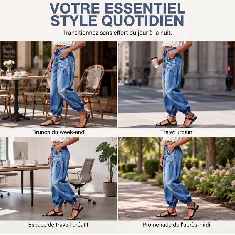 Jeans barrel extensibles taille haute pour femme