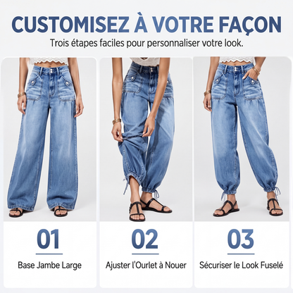 Jeans barrel extensibles taille haute pour femme