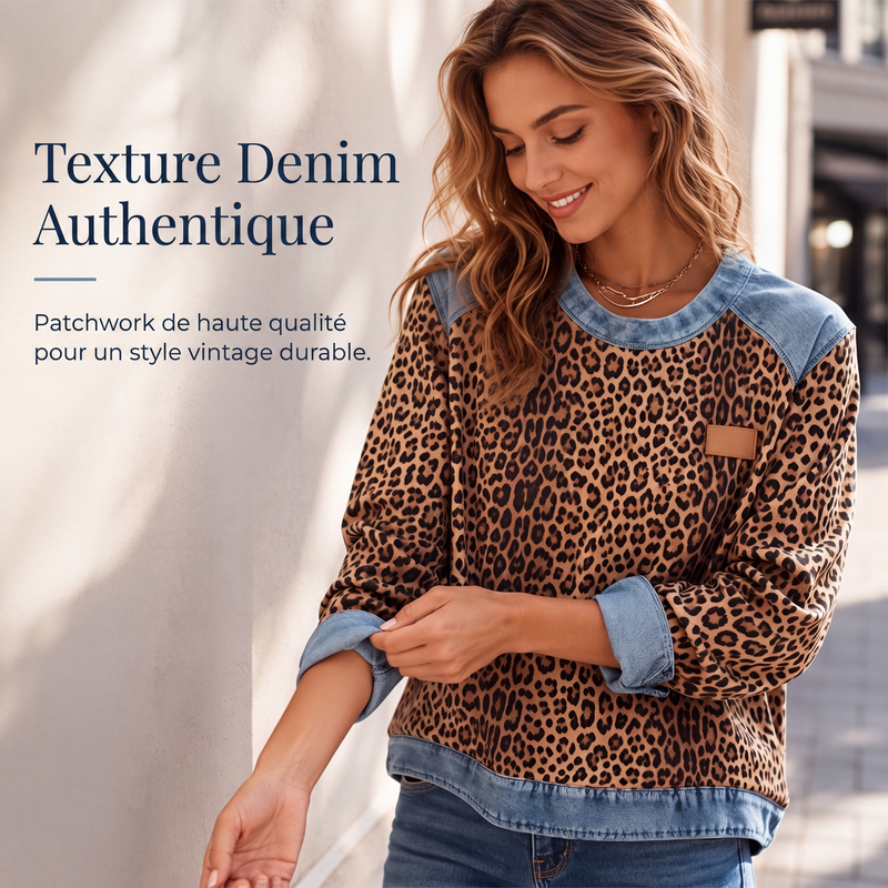 Sweat décontracté à col rond et imprimé léopard pour femme