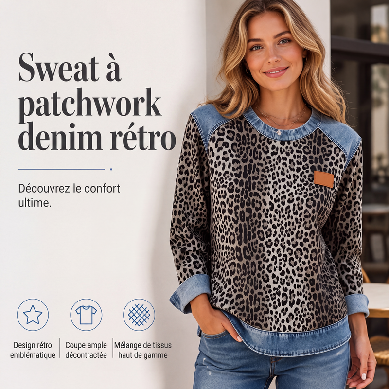 Sweat décontracté à col rond et imprimé léopard pour femme