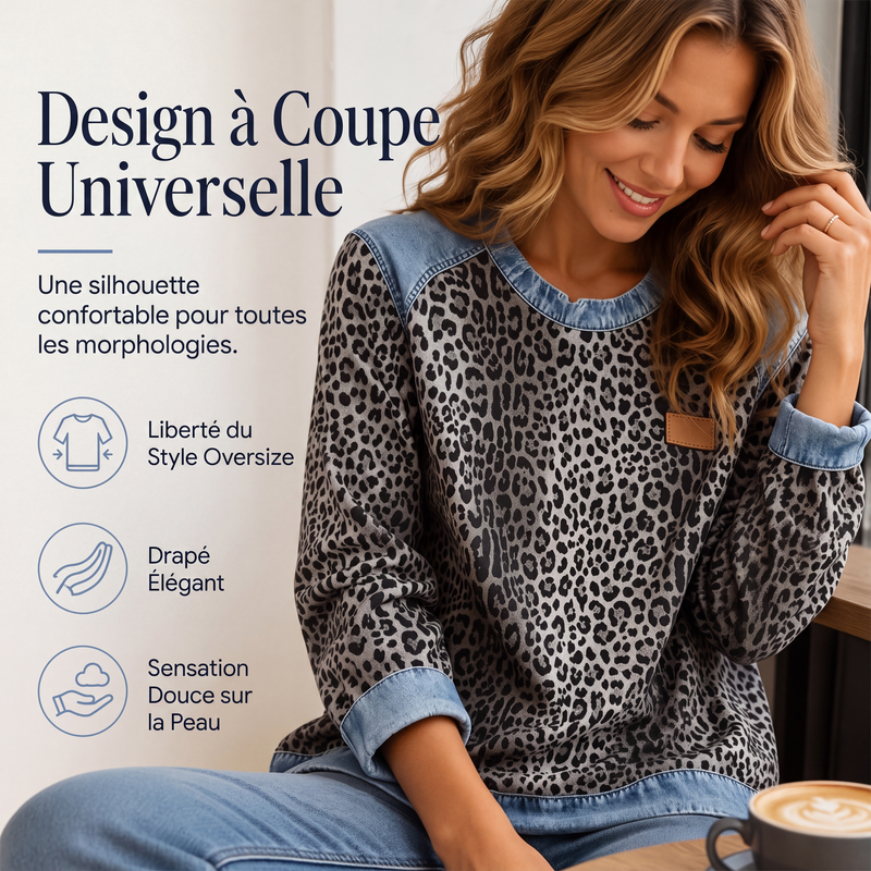 Sweat décontracté à col rond et imprimé léopard pour femme