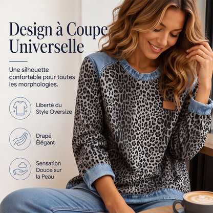 Sweat décontracté à col rond et imprimé léopard pour femme