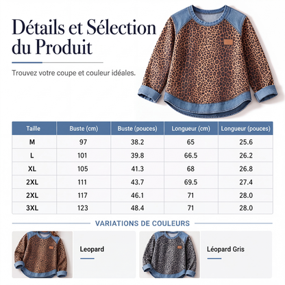 Sweat décontracté à col rond et imprimé léopard pour femme