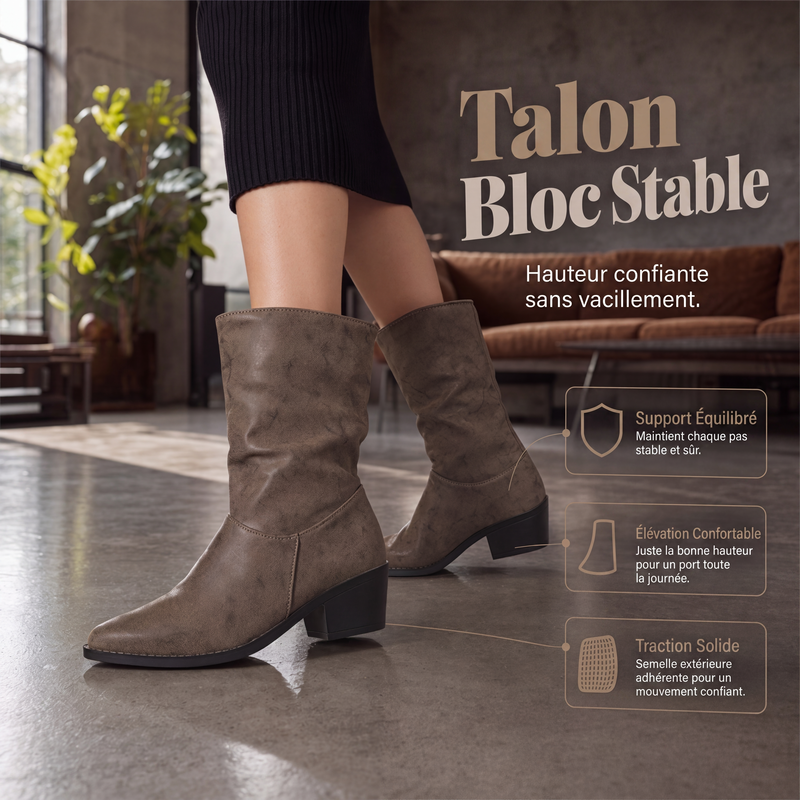 Bottes à talon épais et bout pointu pour femmes