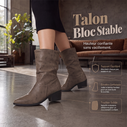 Bottes à talon épais et bout pointu pour femmes