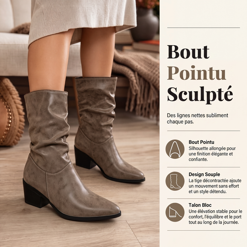 Bottes à talon épais et bout pointu pour femmes