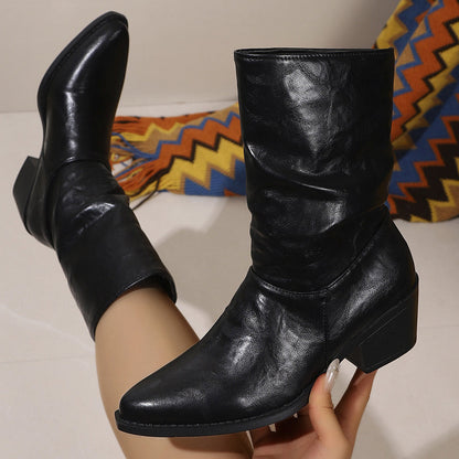 Bottes à talon épais et bout pointu pour femmes