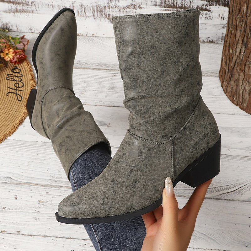 Bottes à talon épais et bout pointu pour femmes
