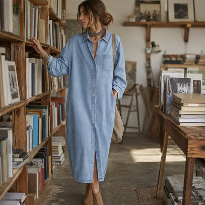 Robe chemise en jean décontractée et ample pour femme