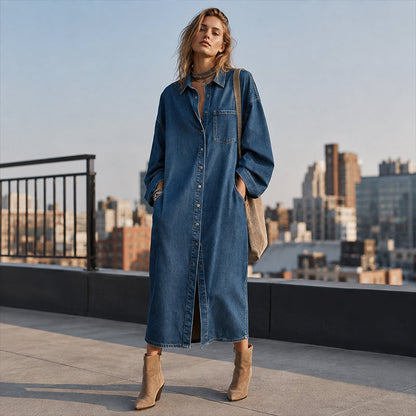 Robe chemise en jean décontractée et ample pour femme