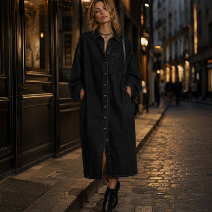 Robe chemise en jean décontractée et ample pour femme