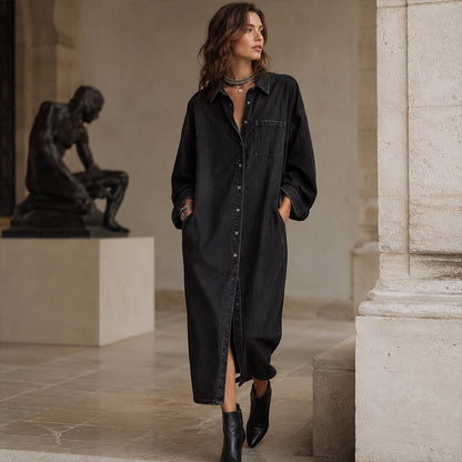 Robe chemise en jean décontractée et ample pour femme