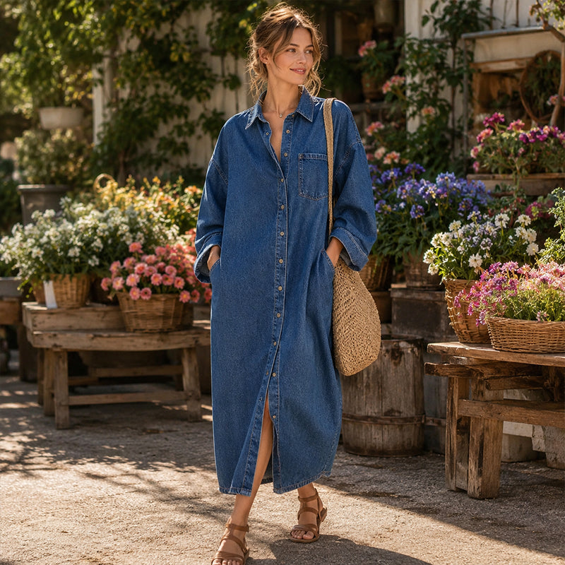 Robe chemise en jean décontractée et ample pour femme