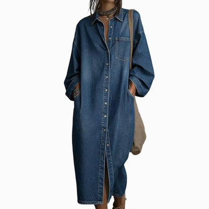 Robe chemise en jean décontractée et ample pour femme