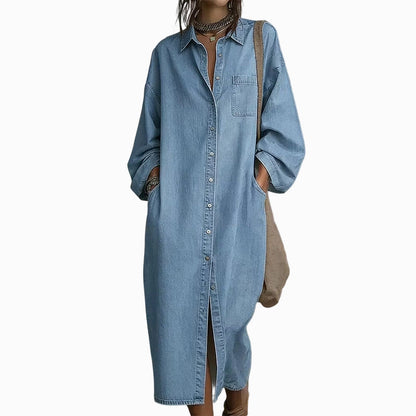 Robe chemise en jean décontractée et ample pour femme