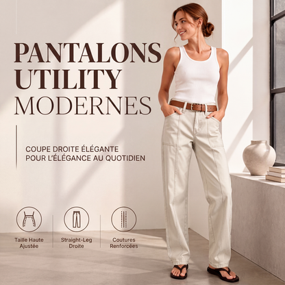✨ Un style de tous les jours qui met en valeur la silhouette | Pantalon utilitaire à coupe droite pour femme, avec coutures renforcées