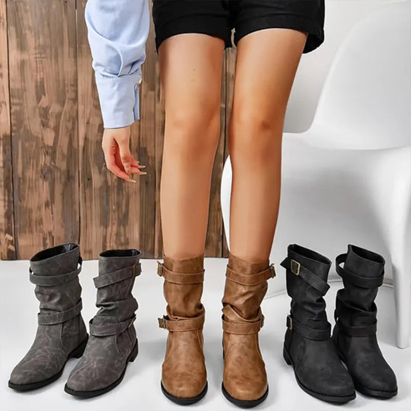👢Bottes pour femmes à talons bas et boucle
